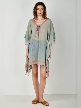 Z&L Tassel-Trim Swim Cover-Up Kaftan One Size